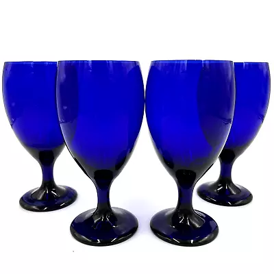 Buy Libbey Cobalt Blue Goblets Wine Glasses 14OZ 4 PC Vintage Premier Teardrop-Read • 21.34£