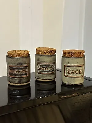Buy 3 X Vintage Tremar Spice/Herb Pots Cork Stoppers Cornish Studio Pottery 3in Tall • 15£