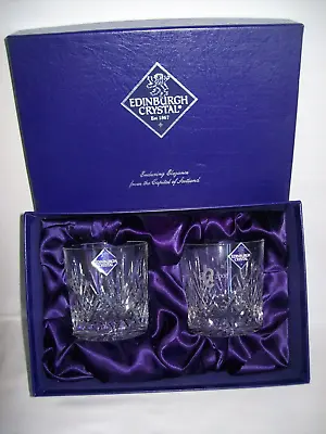 Buy ** BOXED SET Of TWO NEW EDINBURGH CRYSTAL CUT WHISKY GLASSES ** (circa 2000) • 16.99£