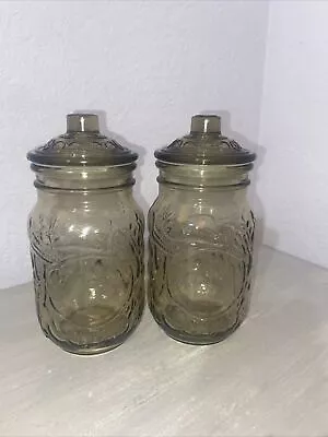 Buy Pair Of Vintage Smoked Glass Storage Canisters Italian Per Alimenti Storage X2 • 12£