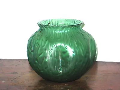 Buy Austrian Bohemian Iridescent Green  Dimpled Vase Art Nouveau Seaweed Design • 70£