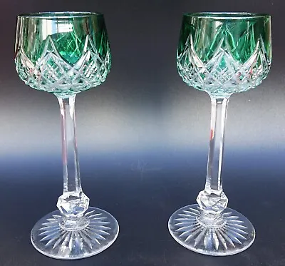 Buy PAIR FRENCH Baccarat COLBERT Green Emerald Cut Crystal Hoock Wine Glass • 1,019.48£