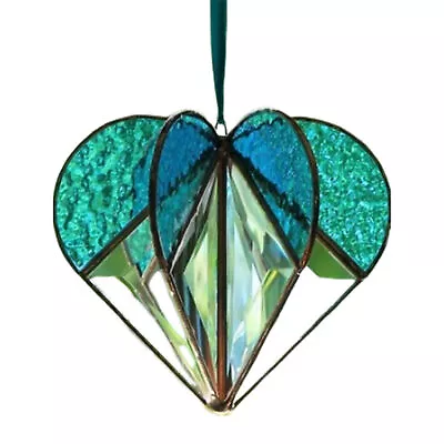 Buy Multi-Sided Heart Pendant Decoration 3D Heart Stained Glass Sun Catcher Ornament • 12.32£