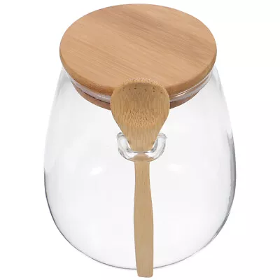 Buy Glass Food Jar With Wood Lid And Spoon - 350ml Canister • 11.38£