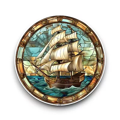 Buy Pirate Ship Boat Stained Glass Window Effect Vinyl Sticker Decal 100x100mm • 2.59£