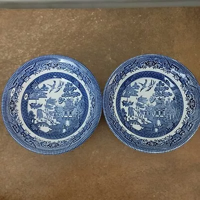 Buy Pair Of Vintage Churchill, 'Blue Willow' 15.5cm Cereal Bowls • 7.95£