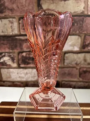 Buy Vintage French Pink Cranberry Glass Vase Art Deco Design 16cm Tall • 22.50£