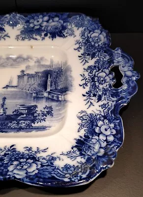 Buy John Ridgway. Blue Transferware. Platter With Handles. Antique. Rare 1830-1841. • 28£