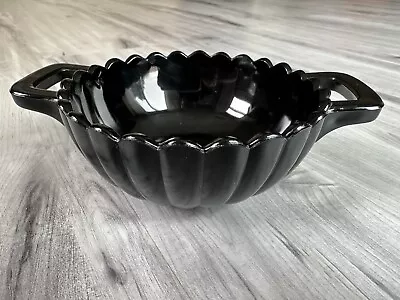 Buy Black Amethyst Glass Candy Dish Bowl Handled Fluted Vintage • 11.53£