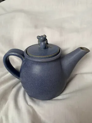 Buy Stoneware Hand Made Faded Denim Blue 2 Cup Teapot W/Teddy Bear & Honeypot On Lid • 9.99£