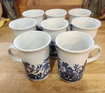Buy Vintage Churchill Blue Willow China Coffee/Tea Mugs Made In England Set Of 8 • 37.94£