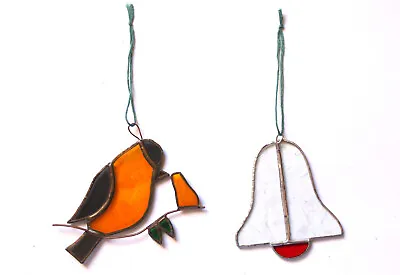 Buy 2 Stained Glass Christmas Tree Decorations Ornaments Baubles Bell Bird • 6.50£