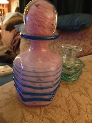 Buy Vintage Maltese Mdina Mottled Pink & Blue Trail Art Glass Decanter/Bottle C1970s • 50£