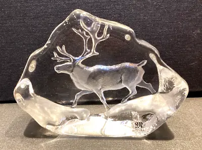 Buy Mats Jonasson Art Glass Sweden Crystal Reindeer 3597. Signed • 59.95£