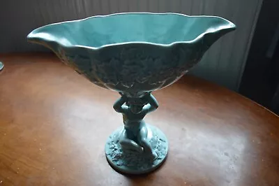Buy Vintage SylvaC - Satin Glazed Green - Pedestal Vase Planter With Cherub Stand • 6.99£