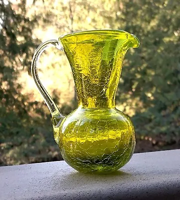 Buy Vintage Lemon-Lime Pilgrim Crackle Glass Pitcher #766, 3-3/4” Tall • 8.46£
