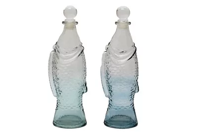 Buy A Ornate Glass Decorative Bottle In A Fish Shape Design - Pale Blue Tint • 9.95£
