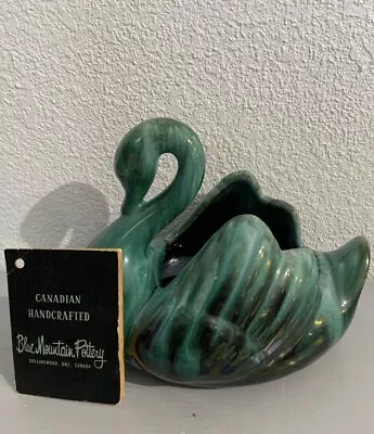 Buy Vintage Blue Mountain Pottery Swan Planter Vase Green Drip Glaze Canada • 23.56£
