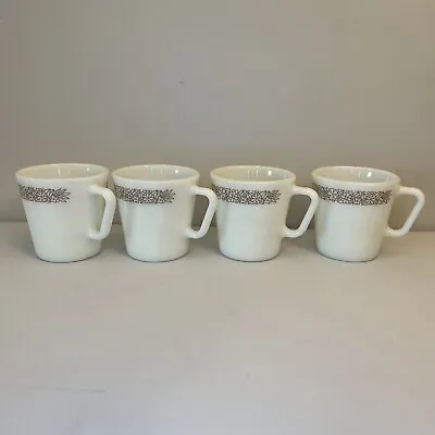 Buy Pyrex WOODLAND BROWN 1410 White Glass Coffee Tea Mugs 10 Oz Vintage Set Of 4 • 24.07£