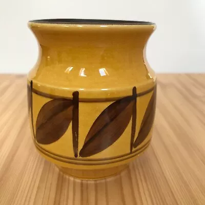 Buy Honiton Pottery Vase Pot Mustard With Brown Leaves Hand Painted 10cm Vintage • 10£
