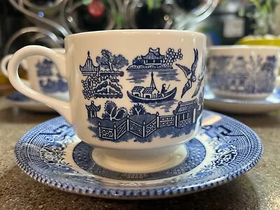 Buy Blue Willow Cups And Saucer Set, Churchill China England, Fine Dinnerware New • 16.33£
