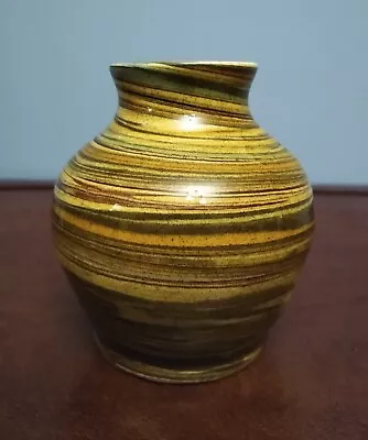 Buy Multicoloured Studio Pottery Vase Swirls Brown Orange Green Tones Signed  • 6.50£