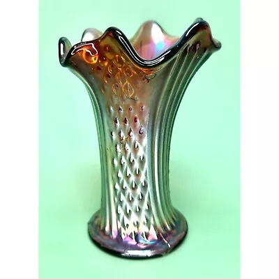 Buy Vintage Amethyst Carnival Glass Ribbed Ruffle Design 6 ¾  Tall Vase! 128 • 31.25£