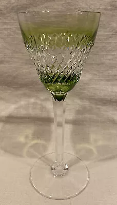 Buy Bohemian Crystal Diamond Cut To Clear Wine Glass Lime/Peridot Green • 55.66£