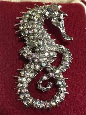 Buy Vintage Art Deco Style Aurora Borealis Crystal Seahorse Brooch / Pendant • 7.99£