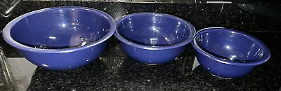 Buy Pyrex  Clear Bottom Primary Color Dark Blue Vintage 3 Mixing Nesting Bowl Set • 22.80£