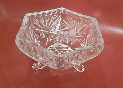 Buy Vintage 6  By 3.5  FOOTED CLEAR CUT GLASS BOWL OVAL Starburst • 3.79£