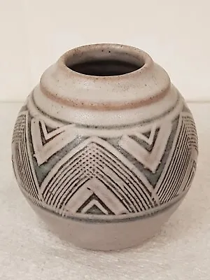 Buy Vintage Jenny Clarke Studio Pottery Stoneware Globe Vase Geometric Design • 20£