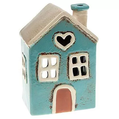 Buy Village Pottery Small Teal House With Heart Window Tea-Light Holder (310750) • 14.89£