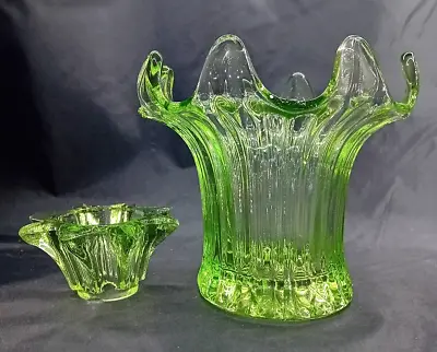 Buy Vintage Art Deco Sowerby Green Glass Lily Posy Bowl Vase With Frog 1930s • 23.99£