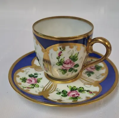 Buy Jaques Dumont Limoges Cup And Saucer - Blue And Gold • 35£