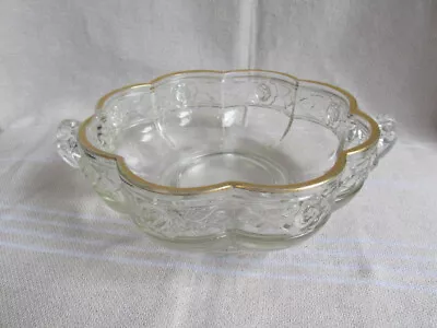 Buy Vintage Scalloped Clear Pressed-Glass Bowl W Flower Impressions • 11.40£