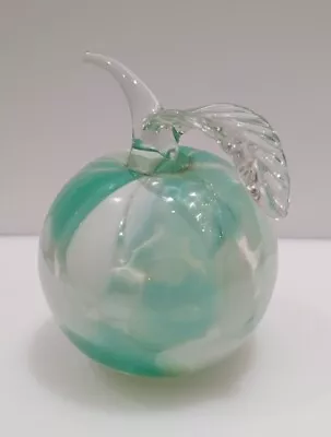 Buy Murano Art Glass Apple Sculpture Ornament Green & White Decorative Vintage • 19.99£