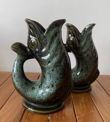 Buy Two Vintage Gurgle Gluggle Jugs Fosters Pottery Cornwall Pair Fish Vases Size 1 • 48£