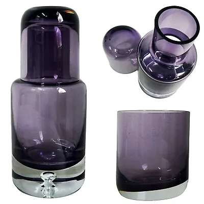 Buy Vintage Krosno Poland Amythest Purple Carafe Decanter Heavy Glass Tumbler 1990s • 45£