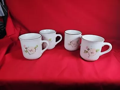 Buy Vintage Stoneware Mugs Hand Painted In Korea Floral Design Pink Green Set X 4 • 14.99£