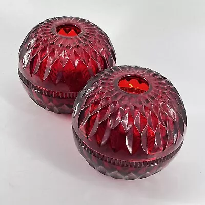 Buy Indiana Glass Mt Vernon Fairy Lamp Ruby Red Flash Diamond Point Vintage Pair • 48.17£