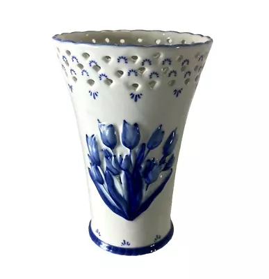 Buy Delftware Holland Royal Twickel Porcelain Vase Ter Steege Hand Painted Tulips • 14.99£