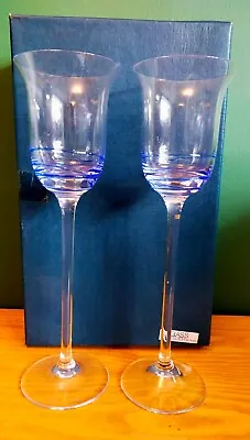 Buy Glass Atelier Morava Czech Republic 2 X Delicate Tall Blue Wine Glasses Boxed • 15£