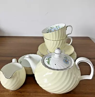 Buy Adderley Fine Bone China Part Tea Set Tea For Two Yellow Silver Incl. Teapot • 34£