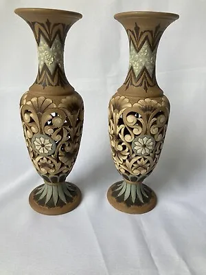 Buy Rare,Doulton Lambeth C1883 ,Eliza Simmance Pair Of Reticulated Silicon Vases • 1,850£