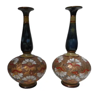 Buy Royal Doulton Lambeth Stoneware Vases Floral Chine Design By Alice M Herapath • 158£