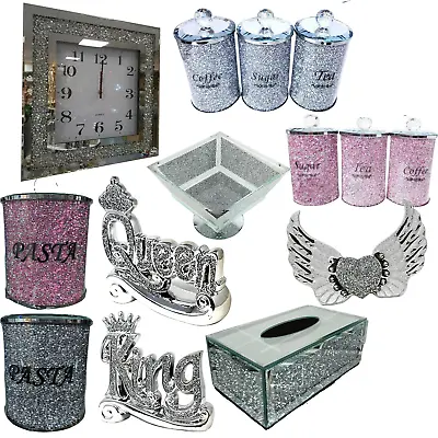 Buy Silver Pink Crushed Diamond Crystal Filled Canister Jars Crystal Fruit Bowl  • 24.49£