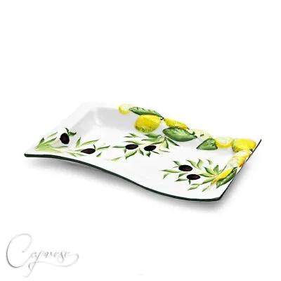 Buy Bassano Ceramic Hand Painted Serving Plate 25cm Lemon With Olive Italy New • 37.69£