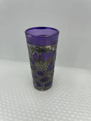 Buy Amethyst 925 STERLING SILVER Overlay ROSE Motif SHOT GLASS Vintage Mexico *677 • 28.39£