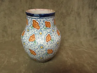Buy 19th Century Hand Decorated Faience Art Pottery Vase Yellow Flowers Blue Web  • 198.47£